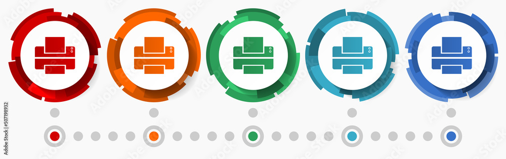 Fototapete Printer, office concept vector icon set, modern design abstract web buttons i n 5 color options, infographic template