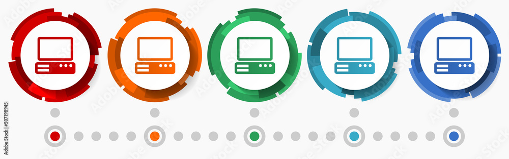 Poster Computer concept vector icon set, modern design abstract web buttons i n 5 color options, infographic template