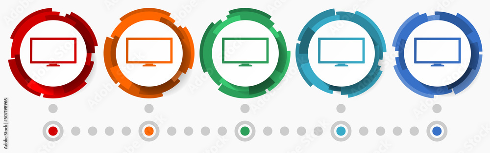 Fototapete Television, TV concept vector icon set, modern design abstract web buttons in 5 color options, infographic template for webdesign and mobile apps