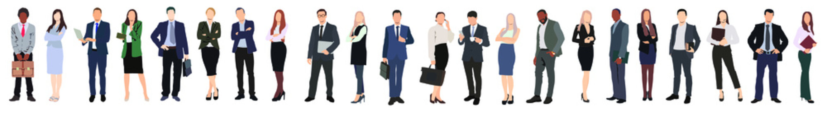 set of business people standing in a row