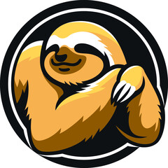 Round Logo Design of Cute Sloth Lying and Smiling © DKG1111