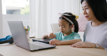 Asia people young student Alpha gen Z girl fun play coloring on screen design idea art on home...