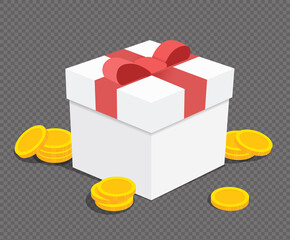 win an event with the right financial life and receive a gift box illustration set. pay, dollar, present, holiday. Vector drawing. Hand drawn style.