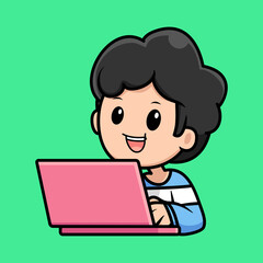 cute boy cartoon with laptop design illustration