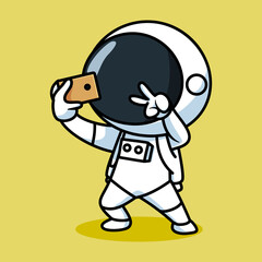 Cute Astronaut take a selfie Cartoon Vector Icon Illustration. Science Technology Icon Concept Isolated Premium Vector. Flat Cartoon Style