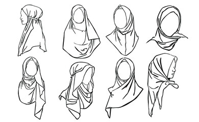 line art fashion hijab women