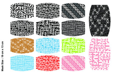Set of mask design with verb pattern theme