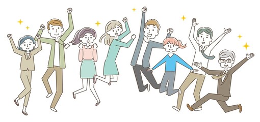 ビジネス　ジャンプする男女会社員