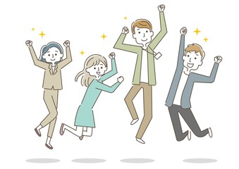 ビジネス　ジャンプする男女会社員