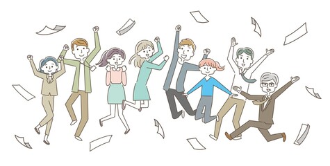 ビジネス　ジャンプする男女会社員