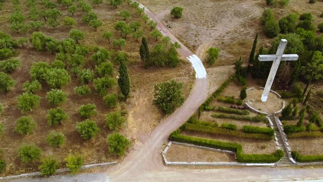 Aerial view of the civil war monument and cemetery in Pigada, Greece