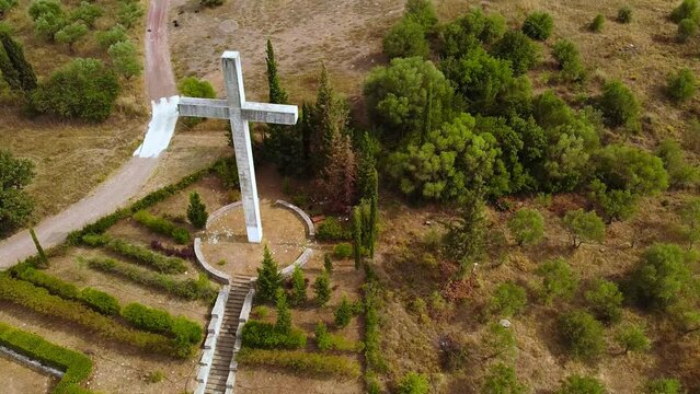 Aerial view of the civil war monument and cemetery in Pigada, Greece