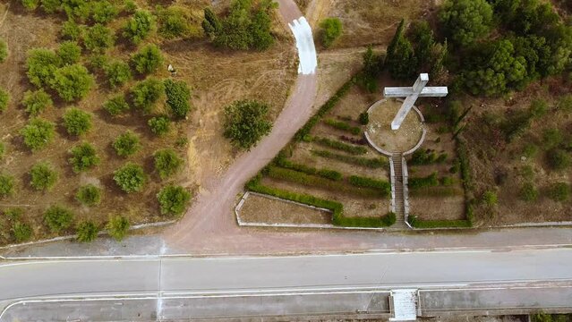Aerial view of the civil war monument and cemetery in Pigada, Greece