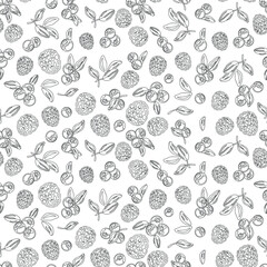 Berry mix on white background. Lines. Seamless pattern. Vector