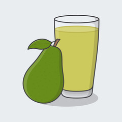 Avocado Juice With Fruit In Glass Cartoon Vector Illustration. Avocado Juice Flat Icon Outline