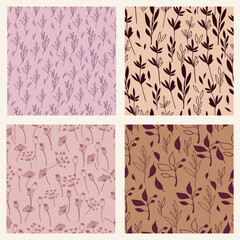 Leaves, branches, herbs hand drawn vector patterns bundle