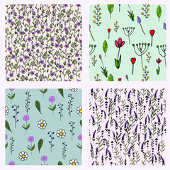 Botanical hand drawn colorful flower patterns vector set