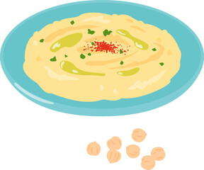 皿に盛ったフムスとひよこ豆