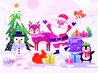 Christmas holiday Cute cartoon character illustration for christmas and new year card design