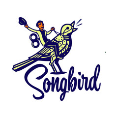 Vintage Singing Bird with man vector design