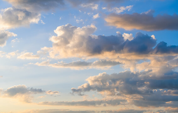Amazing morning sunrise sky with cumulus clouds. Nature photography. Inspiring and relaxing background image.
