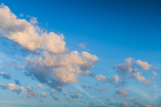 Amazing morning sunrise sky with cumulus clouds. Nature photography. Inspiring and relaxing background image.