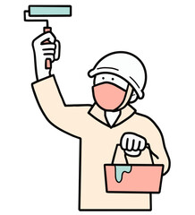 ローラーを持つ塗装業の男性のイラスト