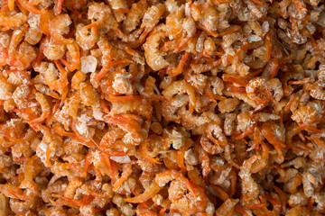 top view of dried shrimp for sale at market