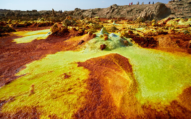 Yellow-greenish Dallol Volcano in the Danakil Desert, Afar Region, Ethiopia