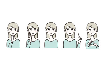 若い女性の表情イラストセット
