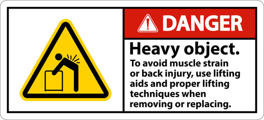 Danger Heavy Object Use Lifting Aids Label On White Background