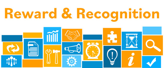 Reward And Recognition Blue Orange Business Symbols Grid Top Text 