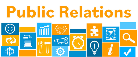 Public Relations Blue Orange Business Symbols Grid Top Text 