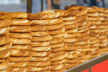 Simit (circular bread) on a street vendor cart, Istanbul, Turkey