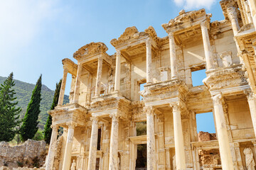View of the the Library of Celsus in Ephesus (Efes). - 507212126
