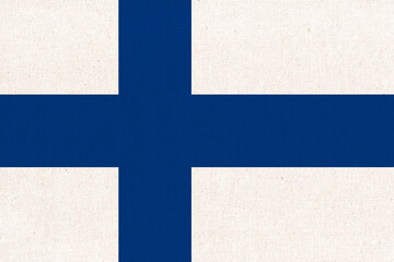Flag of Finland. Finnish flag on fabric surface. Fabric texture