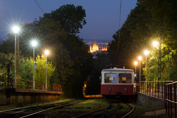 Cogwheel tramway at night