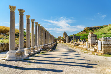 Scenic colonnade in Perge (Perga) at Antalya Province, Turkey