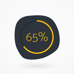 65 percent chart. Vector percentage infographic element. Gray Yellow isolated icon. Sign for download, progress, business data, financial figures, web design