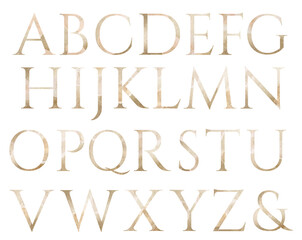 Pastel light Golden capital letters isolated illustration, glitter holiday design element