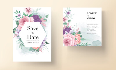 Fototapeta na wymiar beautiful flower hand drawing wedding invitation template