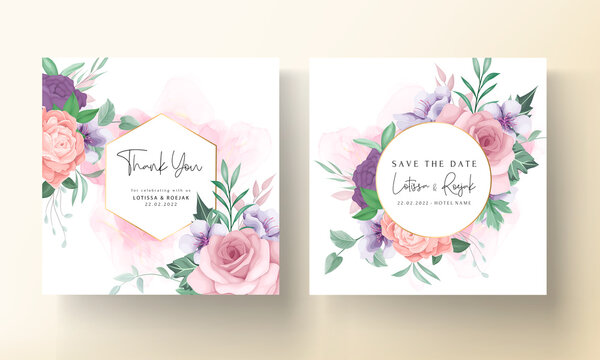 beautiful flower hand drawing wedding invitation template