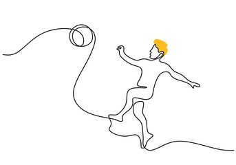 Obraz premium One continuous single line of boy does bicycle kick with ball isolated on white background.