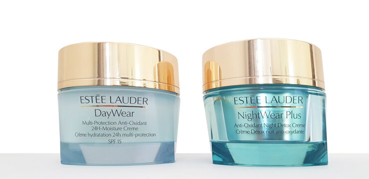 Milan, Italy-September 24, 2021: Night and day face creams by Estee Lauder.