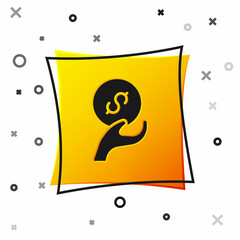 Black Donation and charity icon isolated on white background. Donate money and charity concept. Yellow square button. Vector
