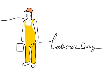 Naklejka premium One continuous single line of worker for labor day isolated on white background.