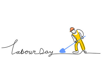 One continuous single line of worker for labor day isolated on white background.