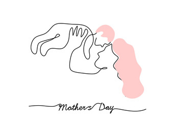 One continuous single line of mother carry her child for mother day isolated on white background.