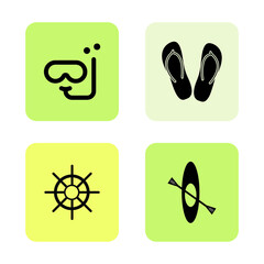 4 colored background summer icons: slippers, underwater, ship, boat