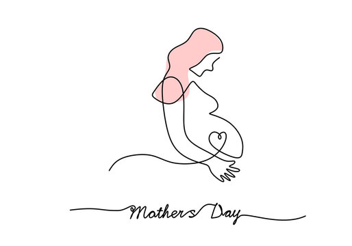 One continuous single line of pregnant woman for mother day isolated on white background.